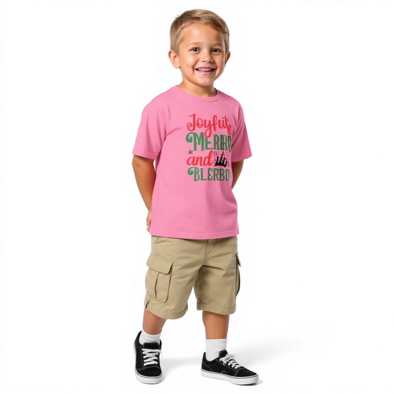 Youth classic tee, joyful merry and blessed Christmas design, 100% cotton, classic fit, pre-shrunk, soft breathable fabric.