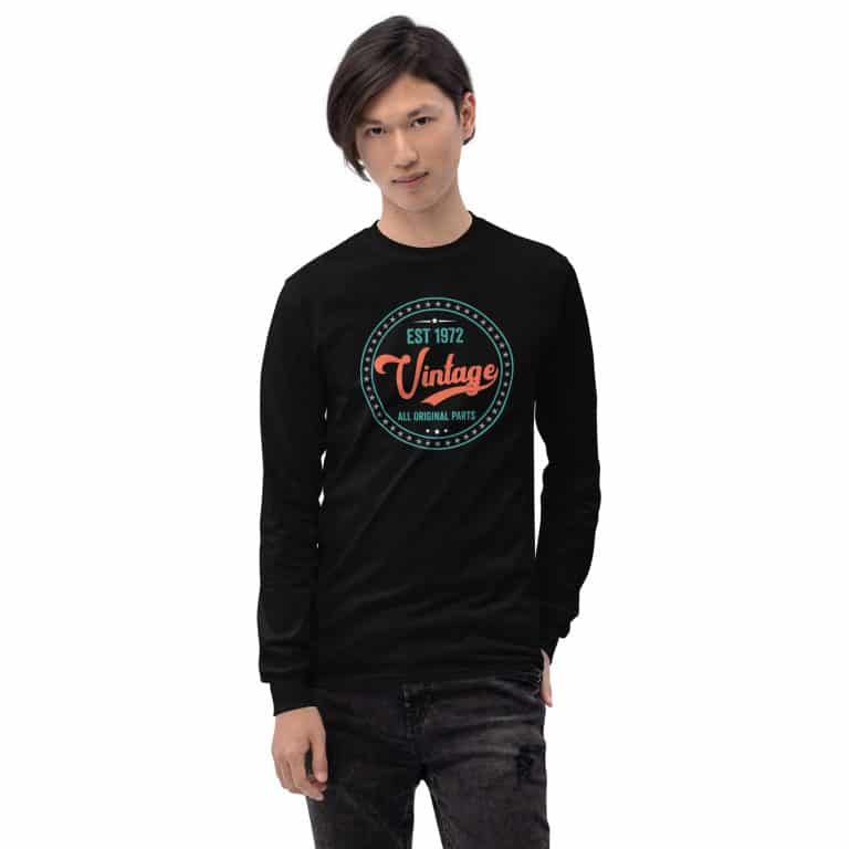 Men's long sleeve EST Vintage shirt, classic fit, 100% cotton, soft pre-shrunk jersey knit, taped shoulders.