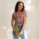 Women’s relaxed v-neck t-shirt - Frog With A Backpack - Image 13