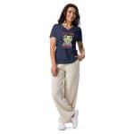 Women’s relaxed v-neck t-shirt - Frog With A Backpack - Image 4