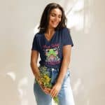 Women’s relaxed v-neck t-shirt - Frog With A Backpack - Image 10