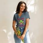 Women’s relaxed v-neck t-shirt - Frog With A Backpack - Image 12