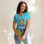 Women’s relaxed v-neck t-shirt - Frog With A Backpack - Image 14