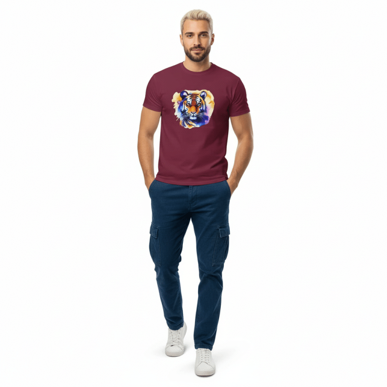 DryBlend® Tiger Face Tee - Maroon, Cotton/Polyester, Casual Style #Gildan