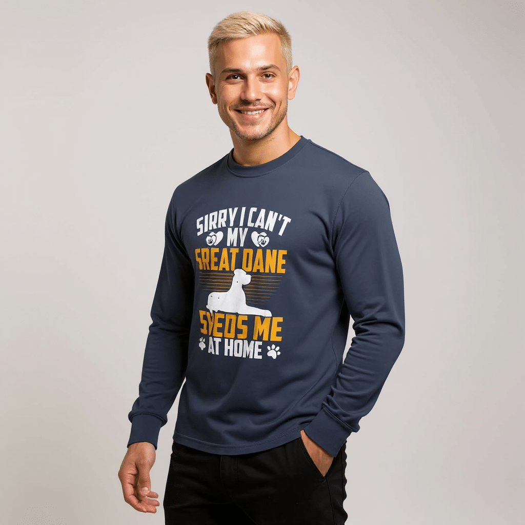 Garment-dyed_heavyweight_long-sleeve_shirt_-_Sorry_realmodel_20251205_000041 Garment-dyed heavyweight long-sleeve shirt - Sorry I Can't My Grat Dane Needs Me At Home - Image 1