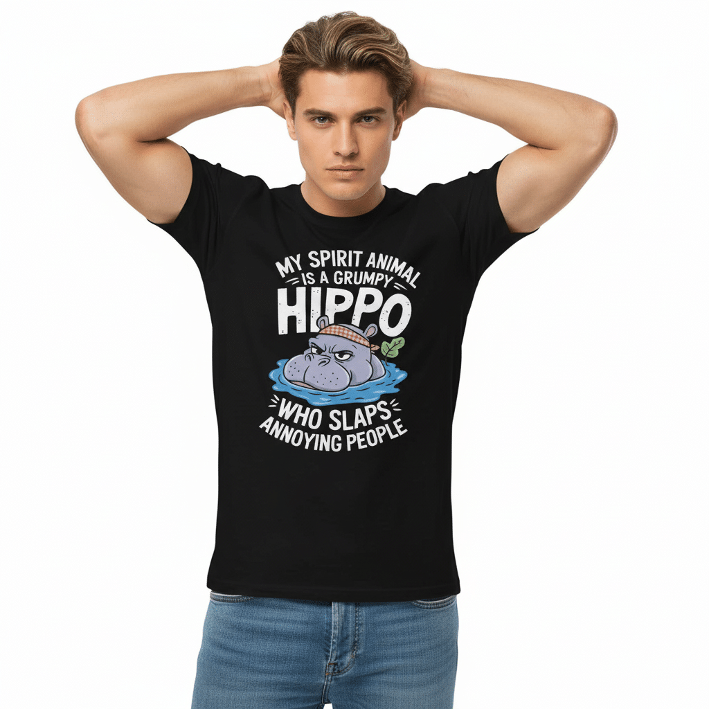 Men’s premium heavyweight tee - My Spirit Animal is a Grumpy Hippo - Image 3
