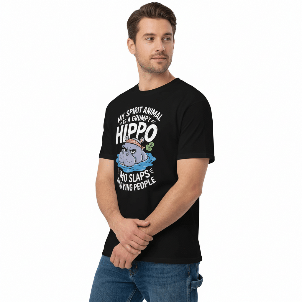 Men’s premium heavyweight tee - My Spirit Animal is a Grumpy Hippo - Image 2