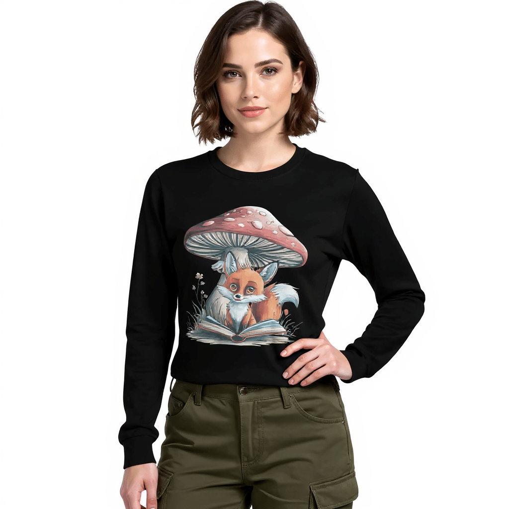Unisex Long Sleeve Tee - Fox Reading Under Mushroom - Image 1