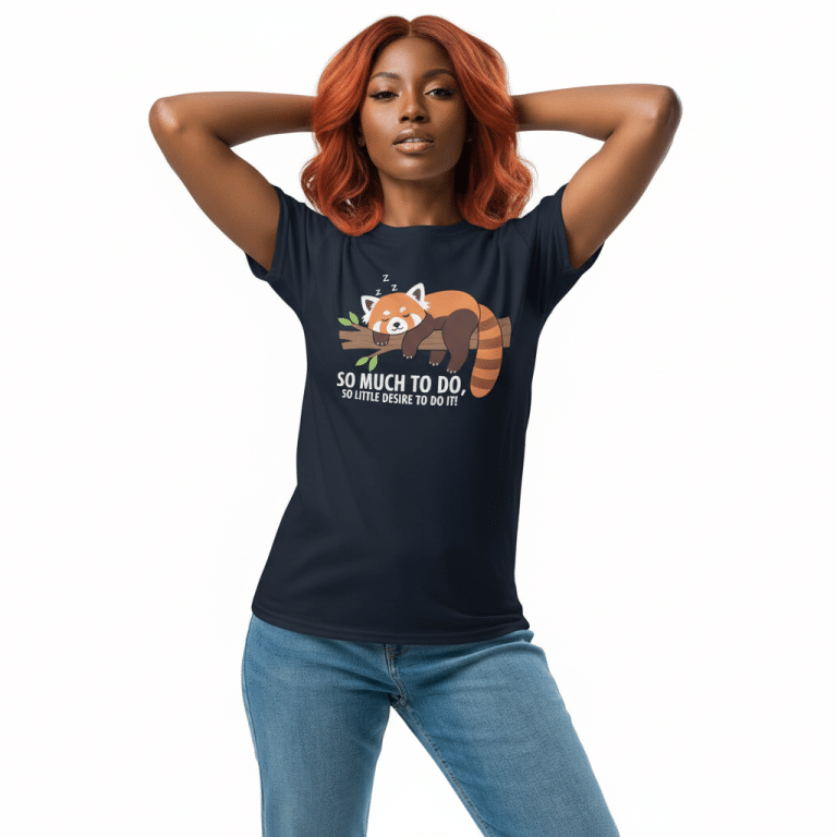 Unisex classic tee with snoozing red panda graphic, "So Much to Do" text, 100% cotton, relaxed fit, essential casual wear.