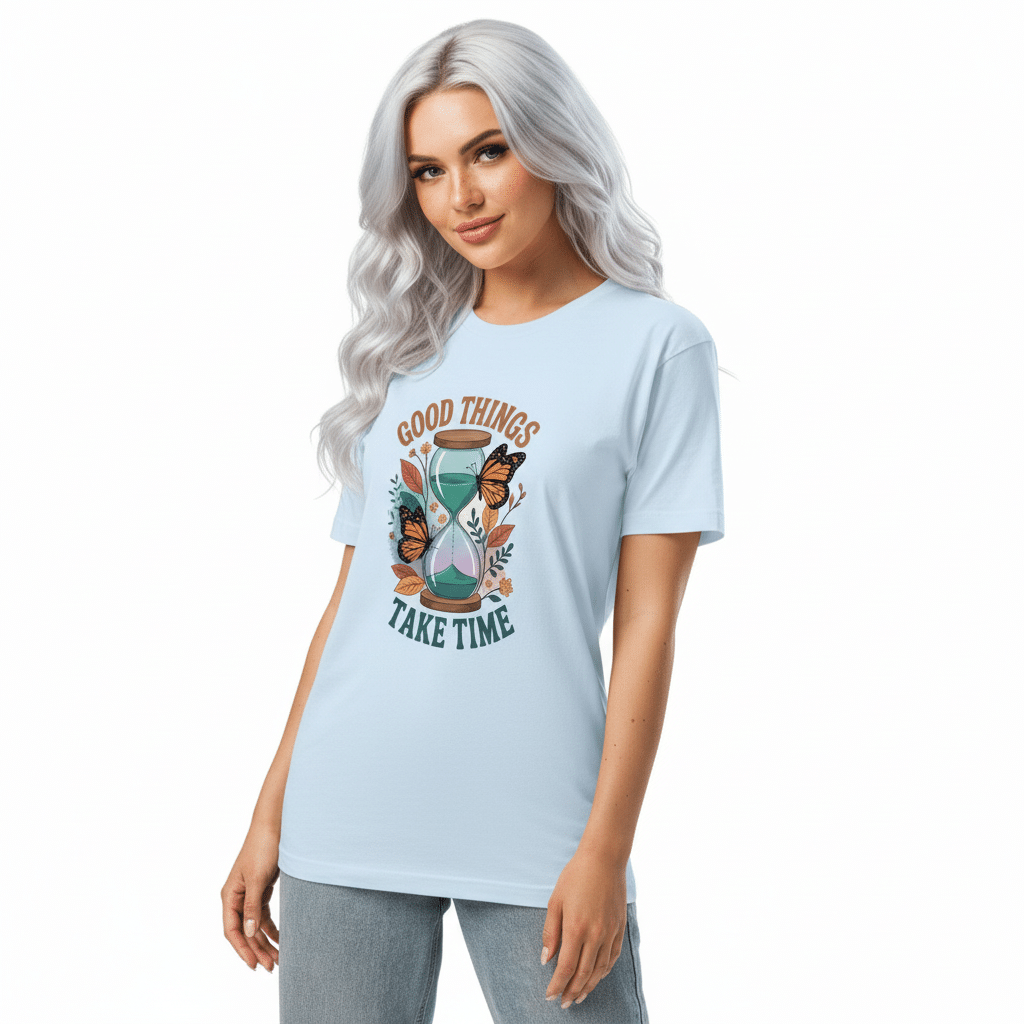 Unisex fine jersey tee - Good Things Take Time - Image 3