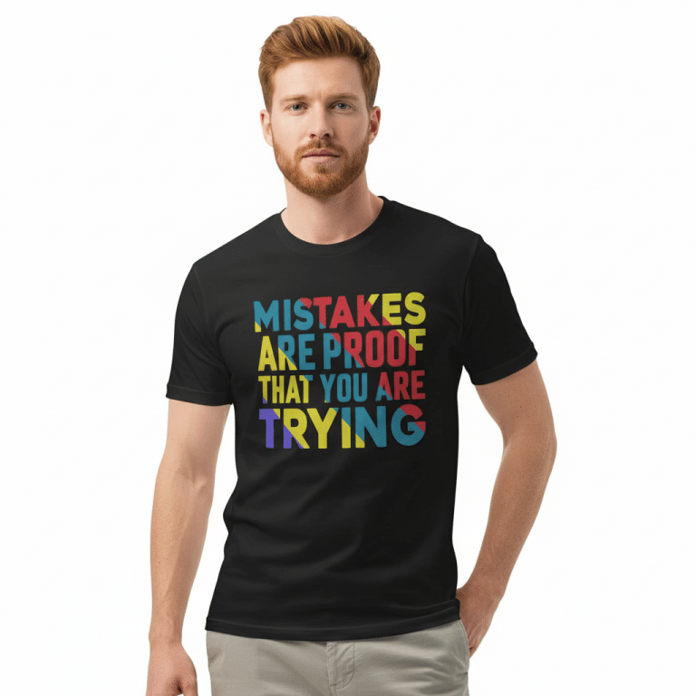 Bella+Canvas unisex garment-dyed heavyweight cotton t-shirt, 'Mistakes Are Proof That You Are Trying' inspirational quote, relaxed fit.
