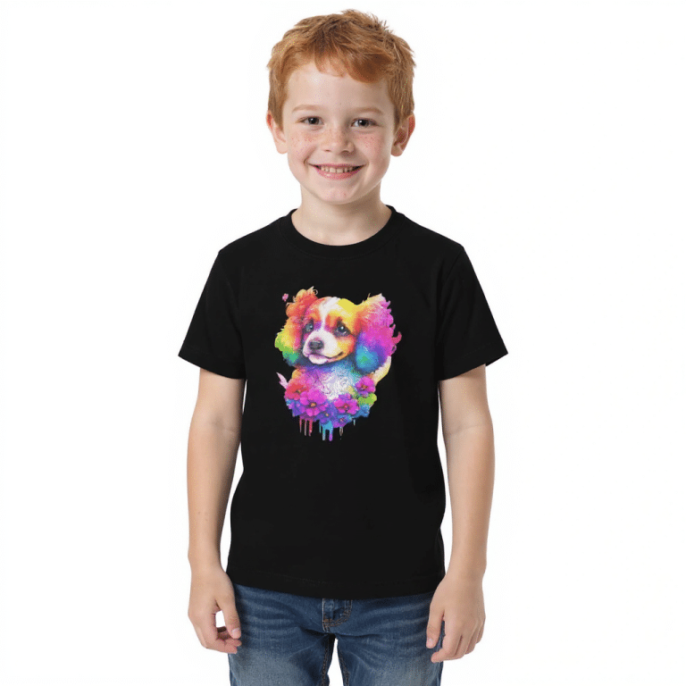 Bella + Canvas Youth Long Sleeve Tee - Cutie Dog, Watercolor Puppy, Soft Cotton, Kids Apparel