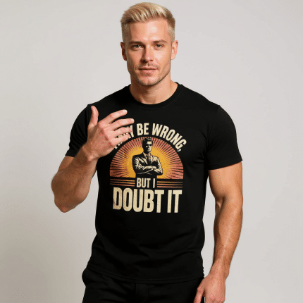 Short-sleeve unisex t-shirt in various colors, featuring "I May Be Wrong But I Doubt It" for a confident, casual style.