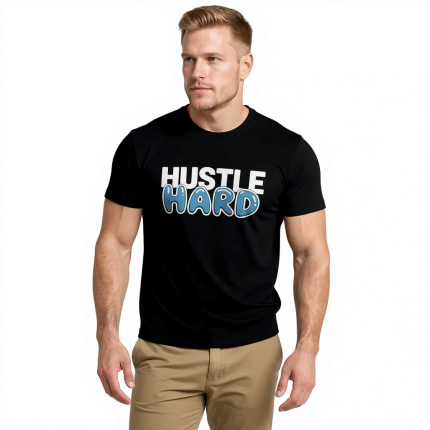 Heather Grey Short Sleeve T-shirt - Hustle Hard, 100% cotton, lightweight, pre-shrunk, ideal for casual or active wear.