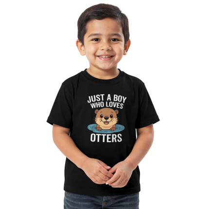 Toddler jersey t-shirt in Ash color featuring "Just A Boy Who Loves Otters" design, perfect for playful adventures.