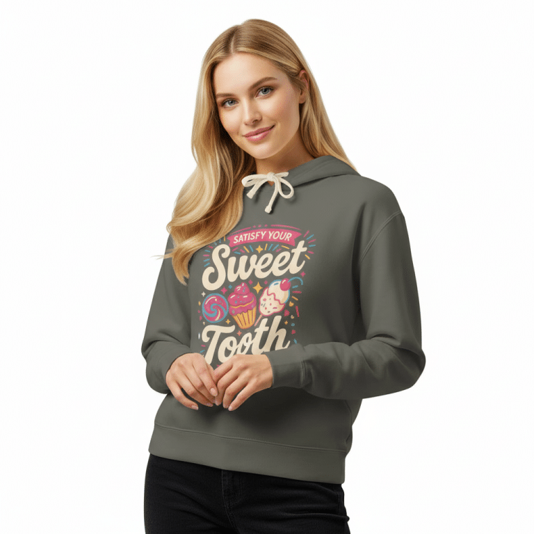 Unisex lightweight garment-dyed hoodie in vintage charm, 100% ring-spun cotton, featuring whimsical dessert graphic, relaxed fit.
