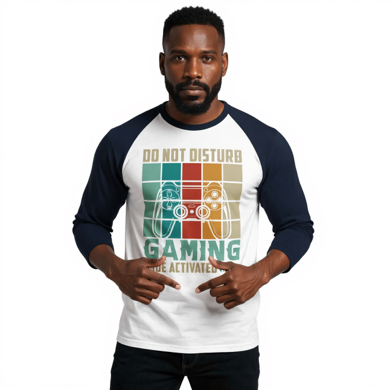3/4 sleeve raglan shirt in Heather Grey, soft cotton blend, contrast sleeves, unhemmed, prewashed, stylish and comfortable.