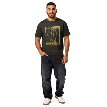 Men's Premium Short Sleeve Tee in soft cotton, classic fit, drop shoulder sleeves, celebrating International Human Rights Day.