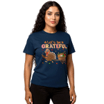 DryBlend® T-Shirt in white with "Let's Be Grateful" print, moisture-wicking, modern fit, ideal for workouts and casual wear.