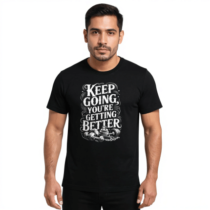 Short sleeve vintage-style t-shirt in soft tri-blend fabric, featuring the "Keep Going" design, offering durability and comfort.