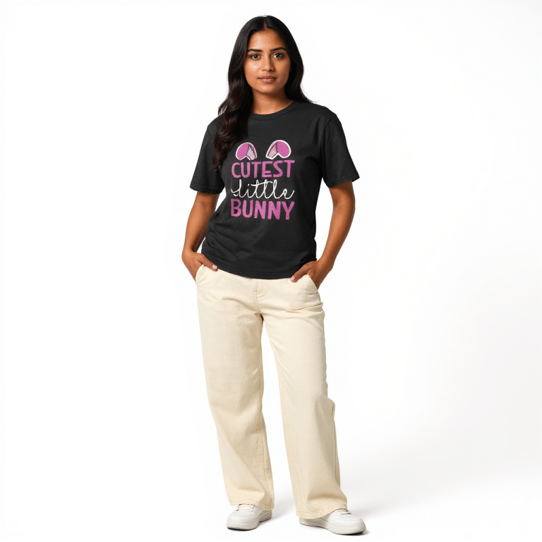 Unisex vintage garment dyed t-shirt in soft organic cotton, featuring a cute bunny design and relaxed fit. Perfect for casual wear.
