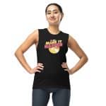 Soft black muscle shirt with relaxed fit, low-cut armholes, perfect for yoga or casual wear, made of 100% cotton.