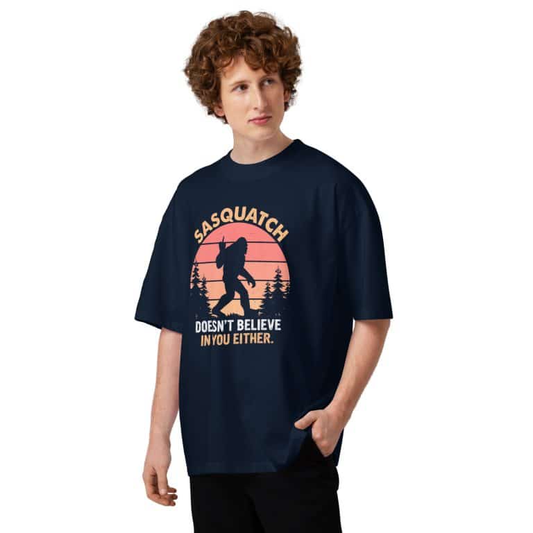 Unisex oversized high neck t-shirt in organic cotton, dropped shoulders, wide collar, stylish streetwear essential in Sasquatch color.