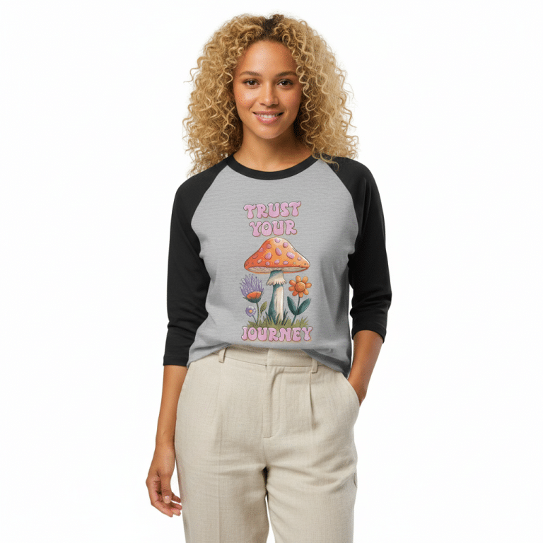 3/4 sleeve raglan shirt in Heather Grey, soft cotton blend, contrast sleeves, lightweight, stylish, and comfortable for everyday wear.