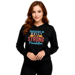 Cropped hoodie in stylish gray with inspiring "Success Is Built Upon A Strong Foundation" print, features raw hem and drawstrings.