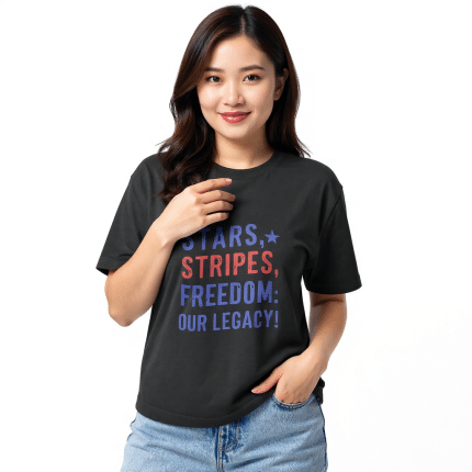 Unisex fitted t-shirt, Stars Stripes Freedom design, lightweight cotton-poly blend, modern style, soft feel, regular fit.