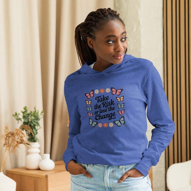 Hooded long-sleeve tee in heather colors, lightweight cotton blend, stylish layering, comfortable fit, perfect for all-year wear.