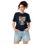 Organic unisex tee - "Bloom Where You Are" graphic, floral, light pink. #tshirt #organiccotton