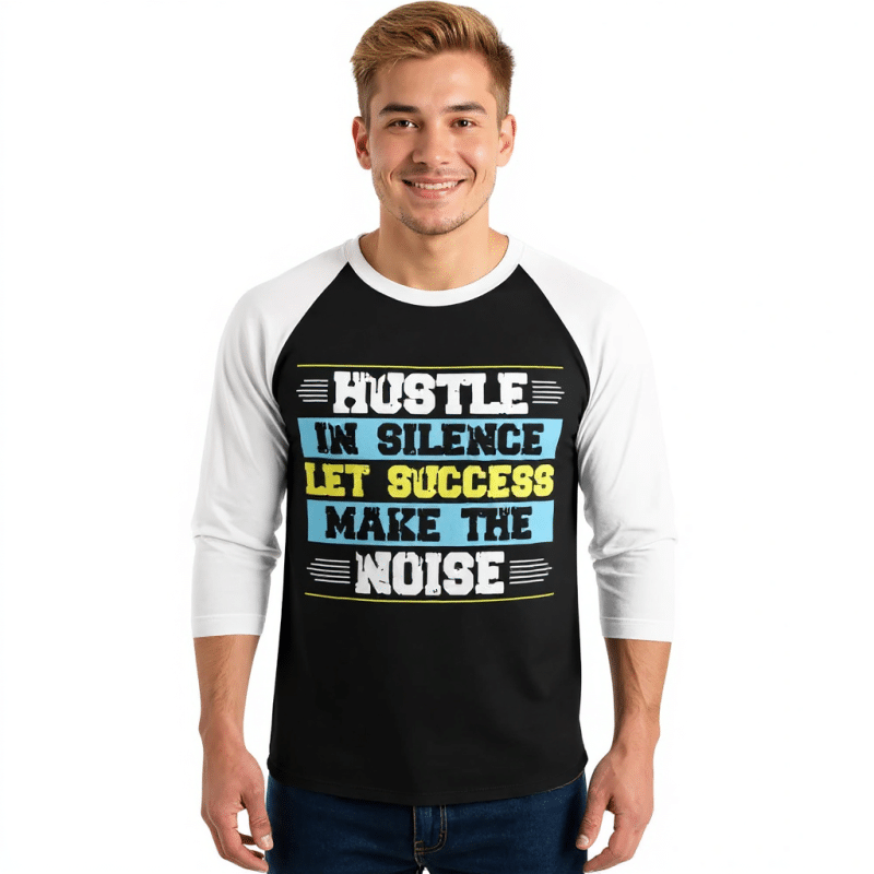 Stylish 3/4 sleeve raglan shirt in Heather Grey; soft cotton blend, contrast sleeves, lightweight, perfect for casual wear.