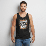 Men's tank top "Stronger Everyday," classic style, soft 100% cotton, versatile for workouts or casual wear.