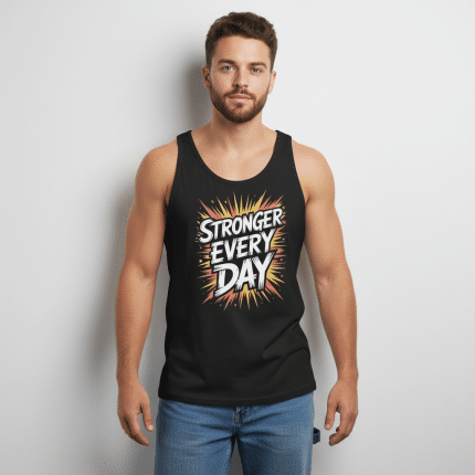 Men's tank top "Stronger Everyday," classic style, soft 100% cotton, versatile for workouts or casual wear.