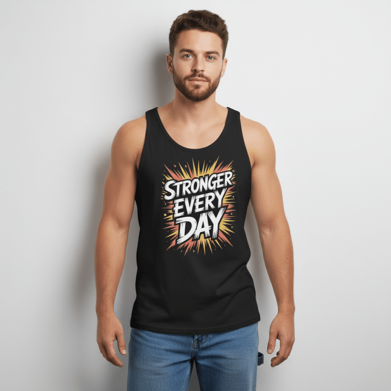Men's tank top "Stronger Everyday," classic style, soft 100% cotton, versatile for workouts or casual wear.