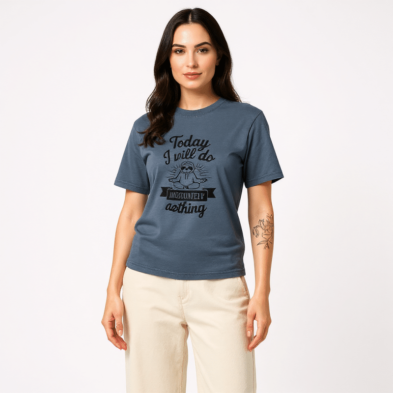 Unisex vintage-style garment dyed t-shirt in soft organic cotton with relaxed fit, featuring "Today I will Do Absolutely Nothing" design.