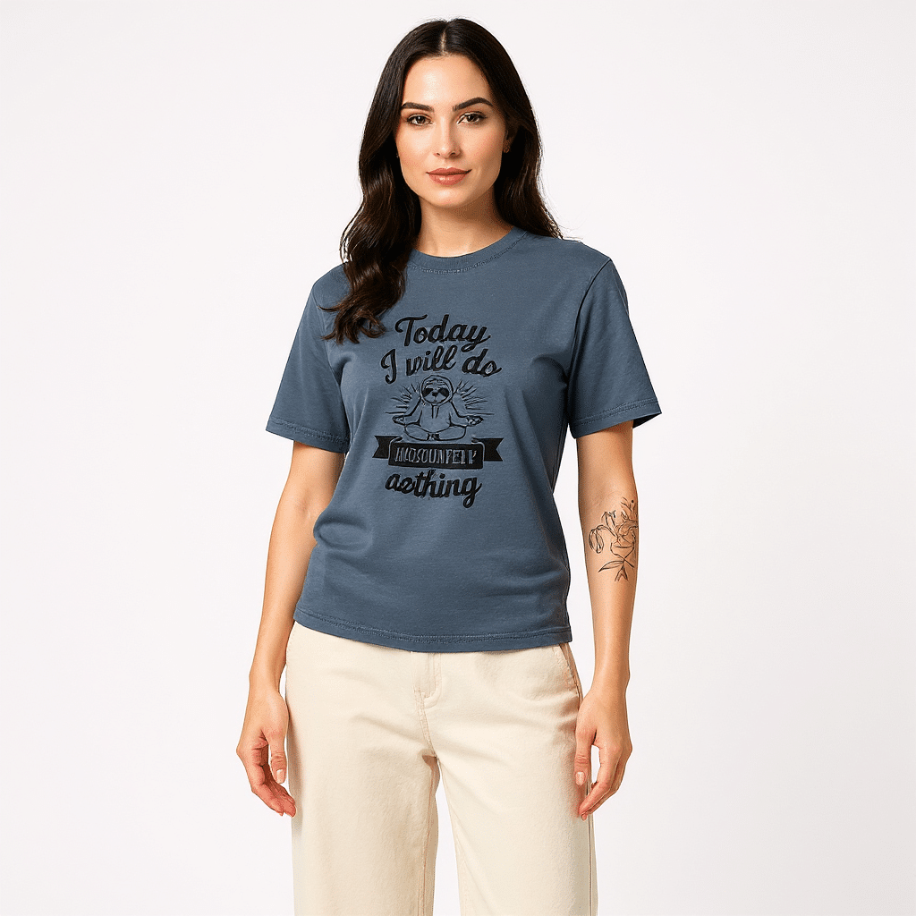 Unisex vintage-style garment dyed t-shirt in soft organic cotton with relaxed fit, featuring "Today I will Do Absolutely Nothing" design.