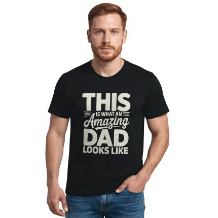 Unisex Dark Grey V-Neck T-Shirt with "This is What An Amazing Dad Looks Like" design, made of soft cotton, classic fit.