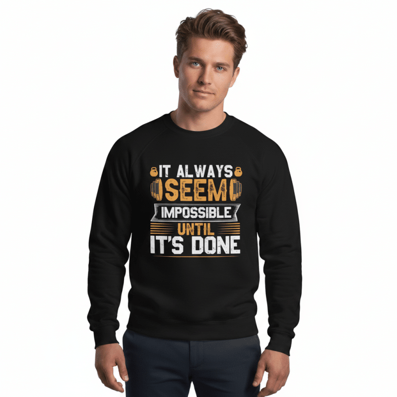Unisex orange sweatshirt with motivational quote, pre-shrunk, classic fit, soft air-jet spun yarn, perfect for colder months.