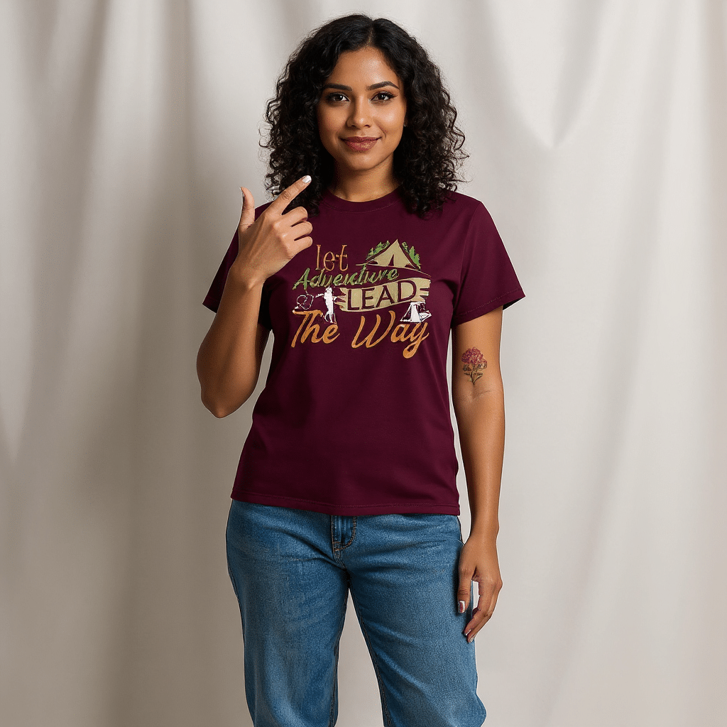 Unisex classic tee in Sport Grey with "Let's Adventure Lead The Way" graphic, 100% cotton, perfect for trendy streetwear.