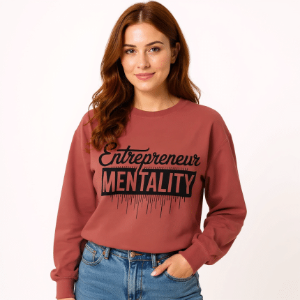 Unisex garment-dyed fleece crewneck sweatshirt in vintage style, soft midweight cotton, relaxed fit, Entrepreneur Mentality design.