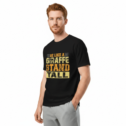 Unisex premium t-shirt in marles color, featuring 'Be Like A Giraffe Stand Tall' design, 100% cotton, regular fit, crew neck.