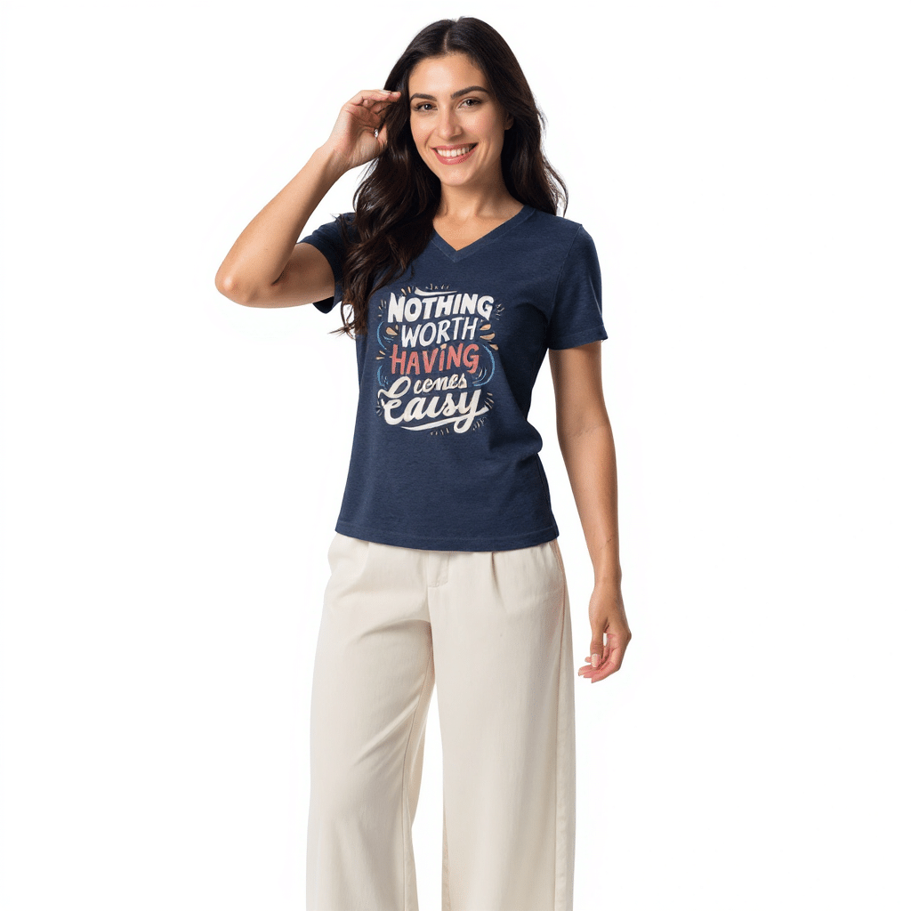 Women's relaxed V-neck t-shirt in heather grey, soft fabric, stylish design, ideal for everyday comfort, Bella + Canvas.