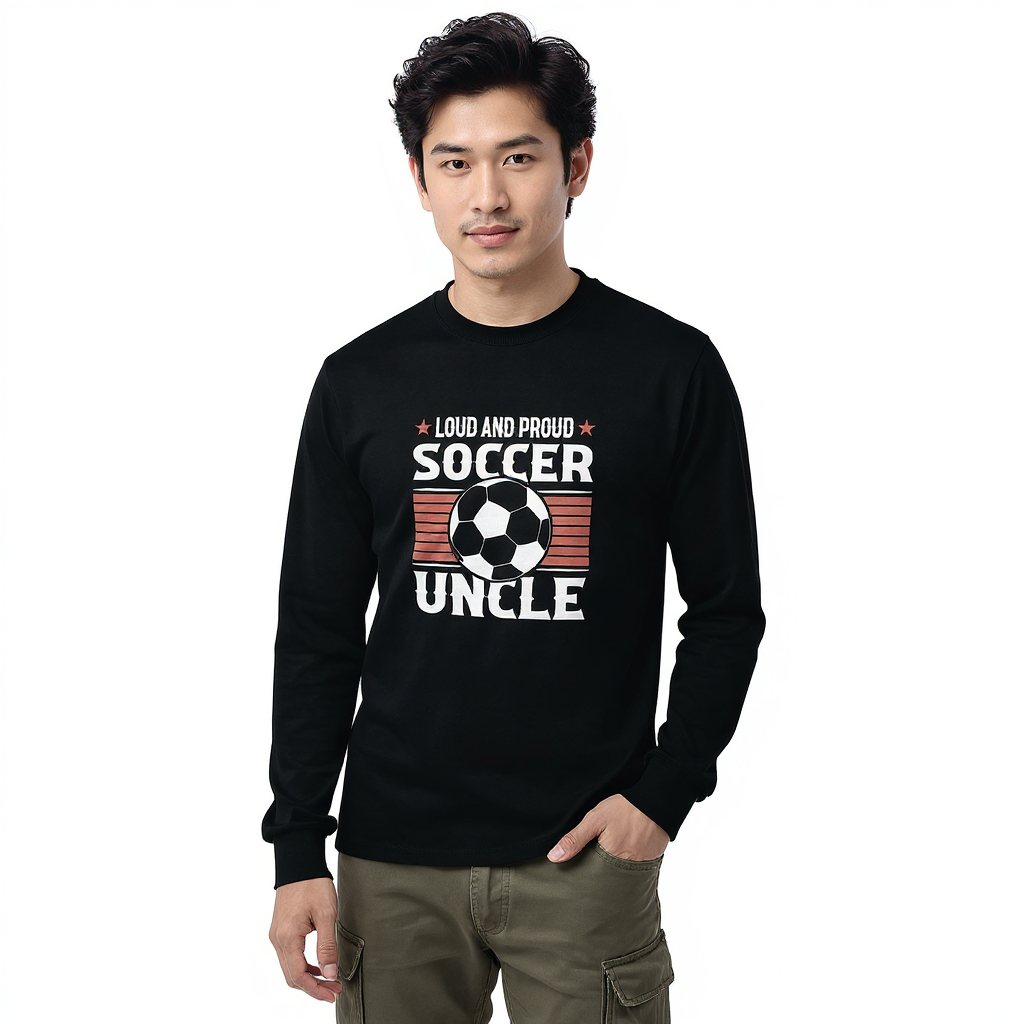 Mens_Long_Sleeve_Shirt_-_Loud_and_Proud_Soccer_Unc_realmodel_20260622_232847 Gildan Men’s long sleeve shirt – classic fit, 100% cotton casual tee in Sport Grey.