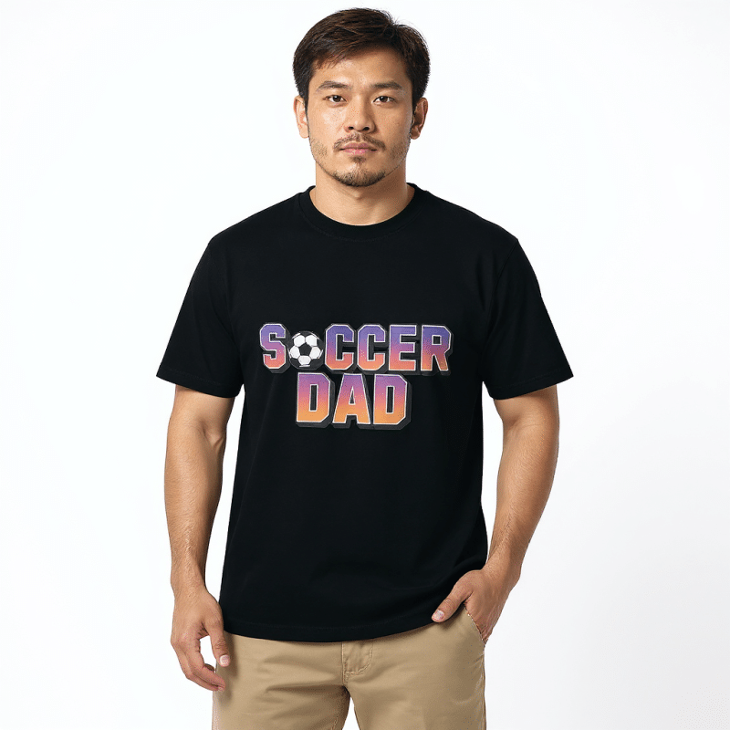 Men's premium heavyweight tee 'Soccer Dad' in charcoal heather - 100% combed ring-spun cotton, regular fit, side-seamed.
