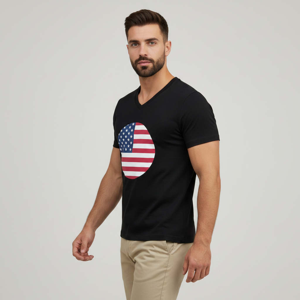 Unisex Short Sleeve V-Neck T-Shirt - United State Flag Icon - Image 3