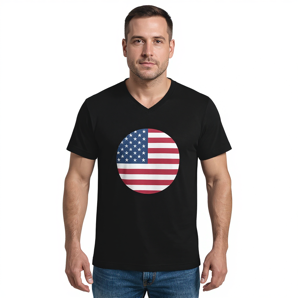 Unisex Short Sleeve V-Neck T-Shirt - United State Flag Icon - Image 2