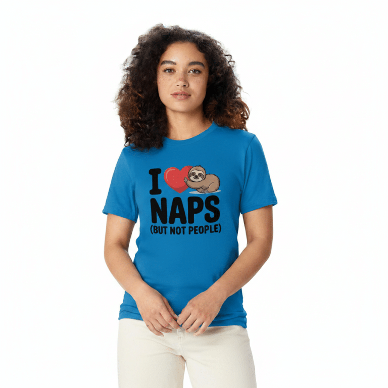 100% cotton unisex classic tee in heather grey with "I Love Naps" print, casual crew neck short sleeve t-shirt.