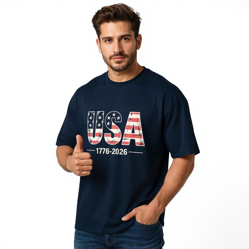 Unisex organic oversized high neck t-shirt - USA - Image 1